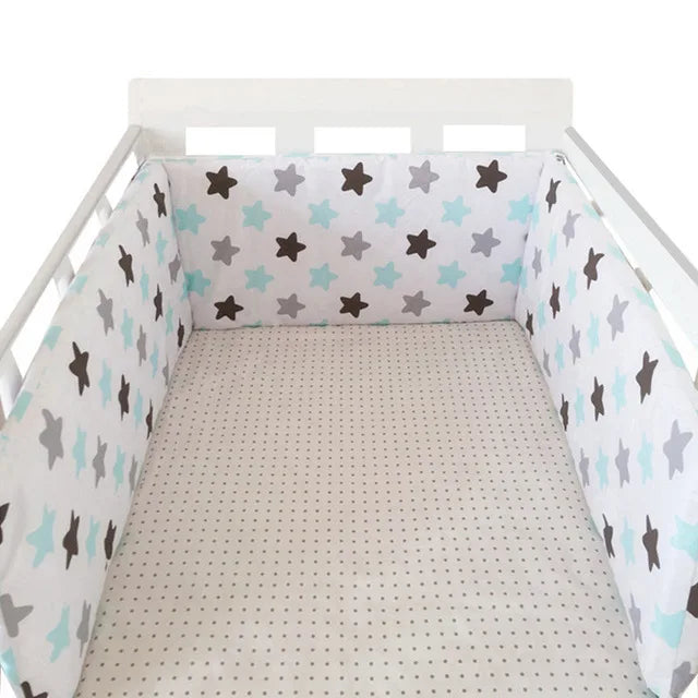 Nordic Stars Baby Bed Thicken Bumpers Zipper Design One-piece Crib Around Cushion Cot Protector Pillows 200*30 CM HuggingBub LWJX 