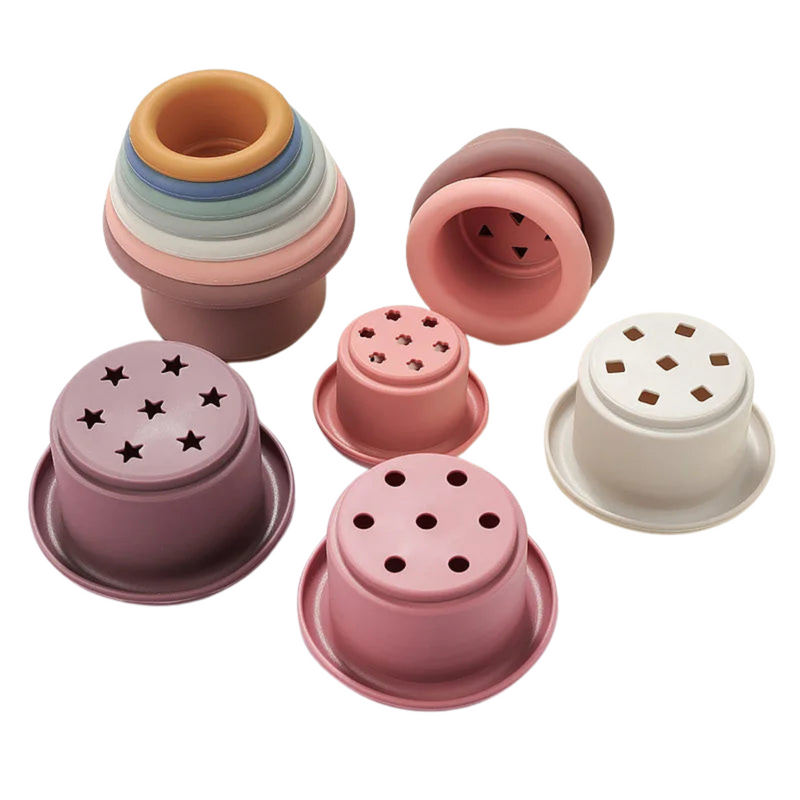 Montessori Silicone Stacking Cups – Colorful Educational Bath Toy Set